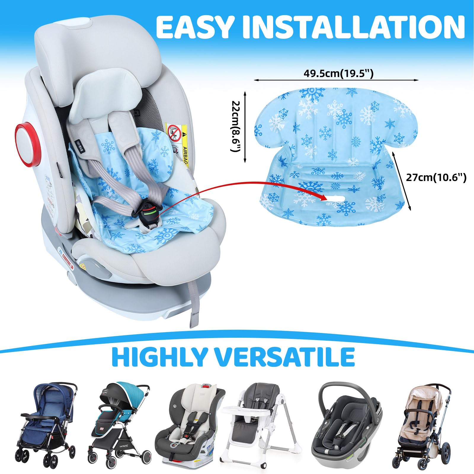 Orzbow Seggiolino Auto Bambino Cuscinetto di Raffreddamento in Gel, Reversibile Seduta Auto Bambini per Vasino con EVA, Adatto ai Passeggino, Seggiolino Auto per Bambini, Blu