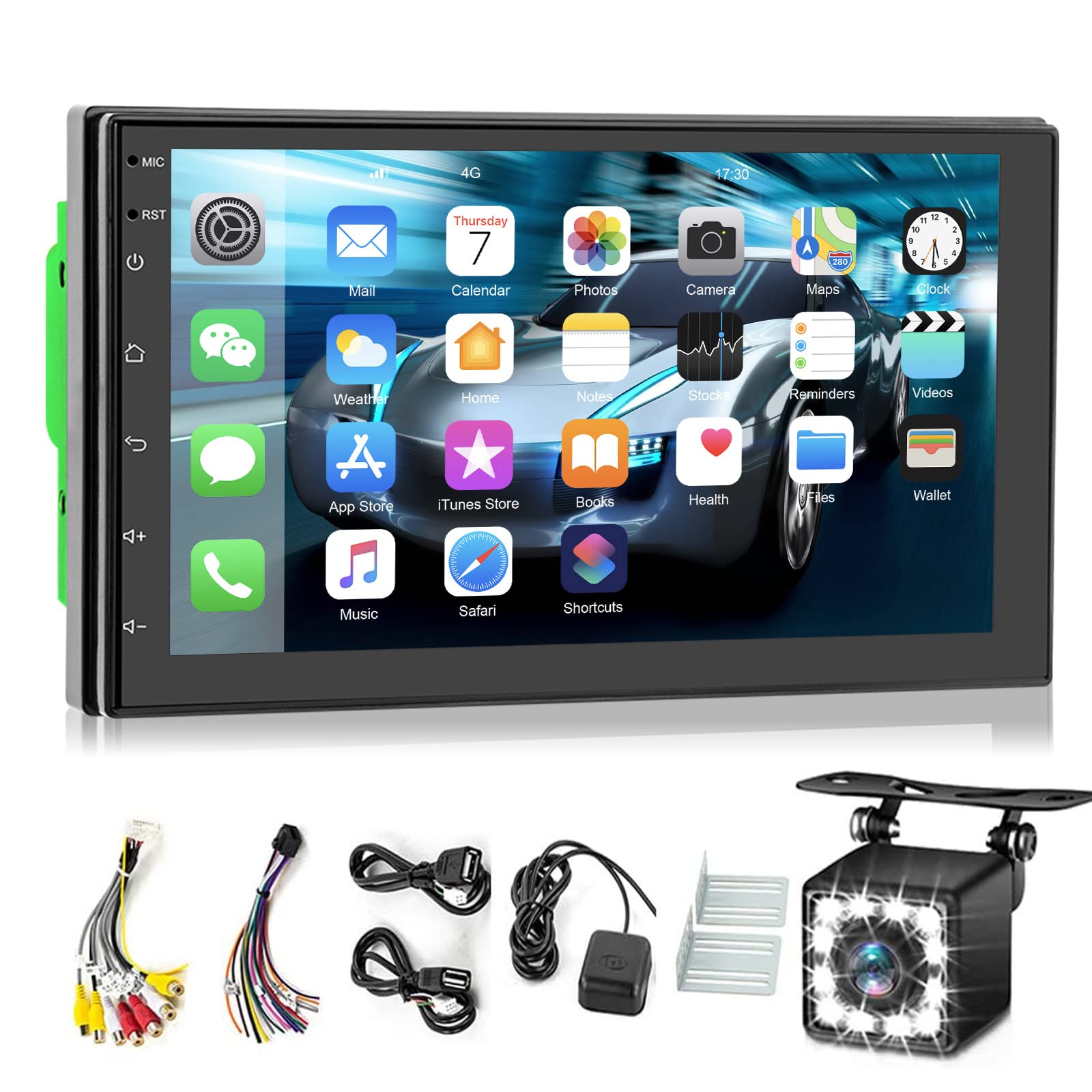 【2G+32G】Android 9.0 Double Din GPS Car Stereo Radio NHOPEEW 7'' TFT Capacitance 2.5D HD Touch Screen Car MP5 Player with Universal Map APK DVR FM Receiver Mirror Link SWC Control Support Rear Camera