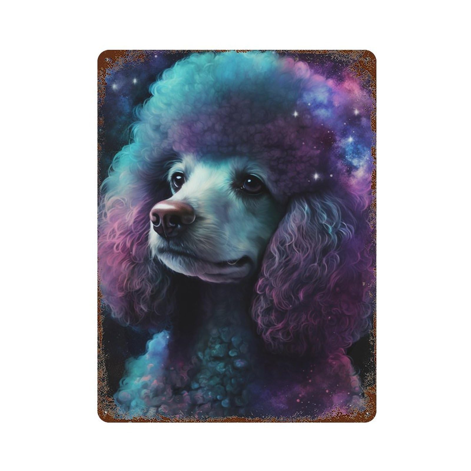 Weathered Tin Sign Cosmic Poodle Art Print-13 15.7"x11.8", Novelty Wall Decor for Basement, Hobby Room And Garage Decor