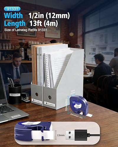 Miniatura 6 de 5 cintas de plástico 91331 de repuesto para Dymo Letratag de repuesto de 0.472 in x 13.1 ft (1/2 x 13) para DYMO LetraTag 200B LT-100H LT-100T Plus