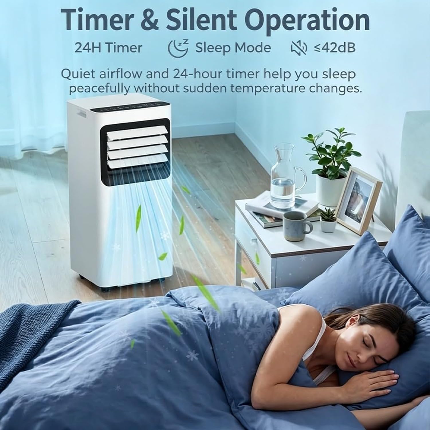 Aire Acondicionado Portátil 7000 BTU, 3 en 1 Unidad AC con Modos Enfriador Deshumidificador y Ventilador para Habitaciones hasta 32 m2, Aire Silencioso Móvil co