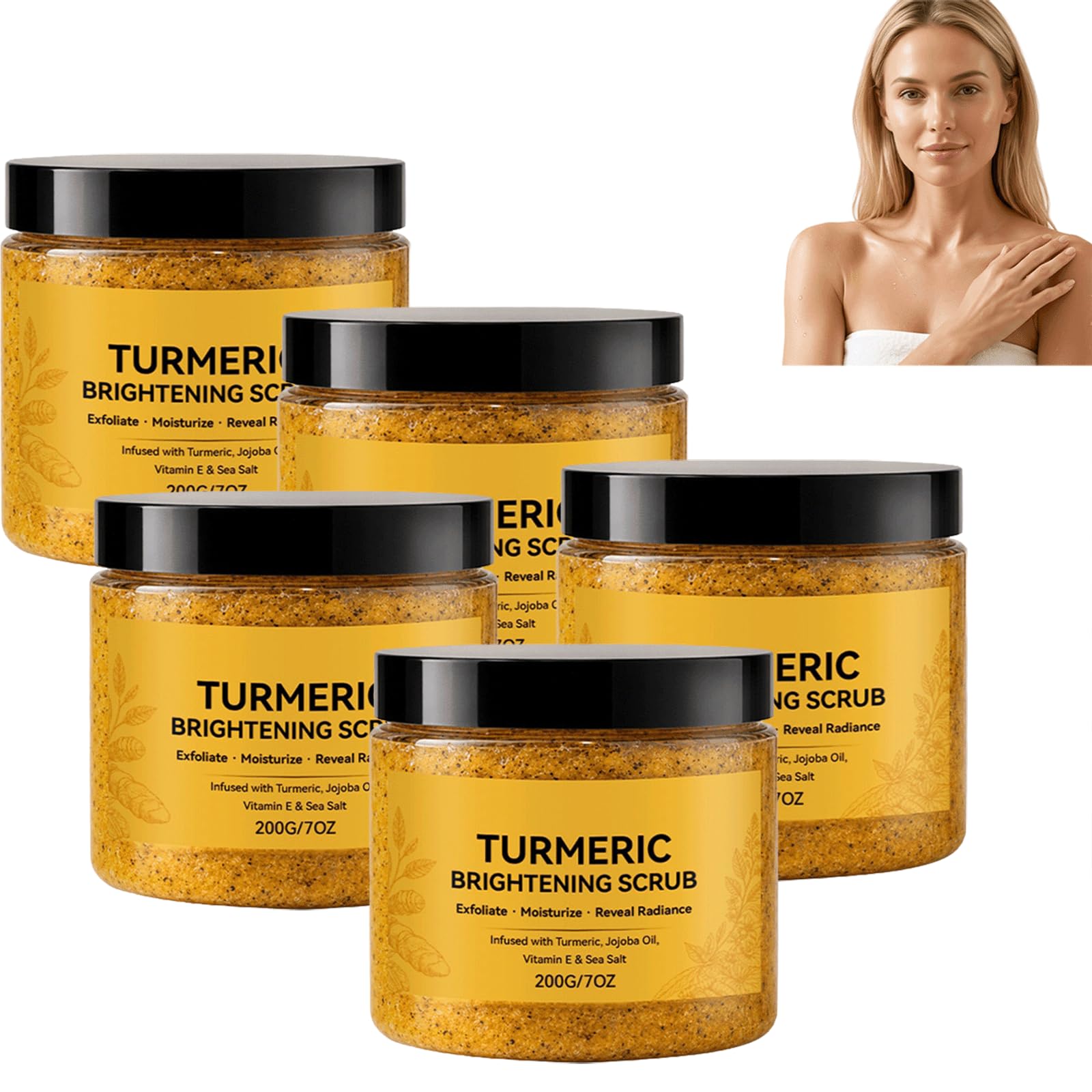 Kurkuma aufhellendes Körperpeeling - Natürliches Meersalz-Peeling-Körperpeeling, sanfter Körperpolitur verbessert trockene Haut, Peeling für trockene Haut, strahlende, strahlende, (5PCS)