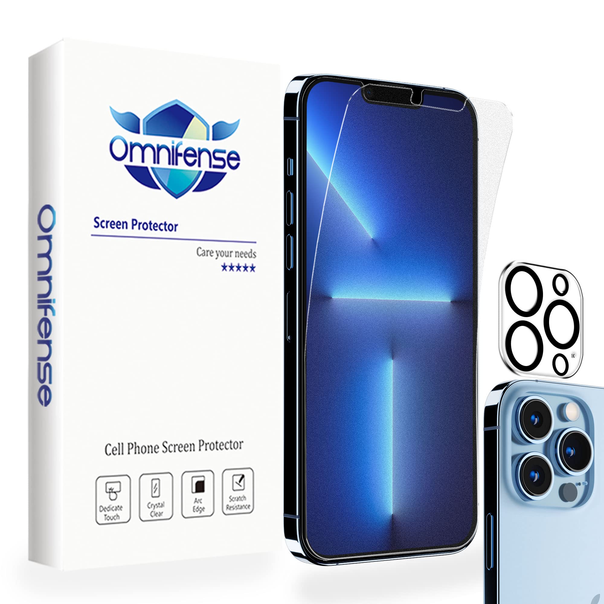 Omnifense 2 Pack Ultrathin Glass Matte Screen Protector Made for Apple iPhone 13 Pro Max, Thickness 0.01" Fingerprint Resistant Scratch Resistant Case Friendly with 1 Pack Tempered Glass Camera Lens Protector for iPhone 13 Pro Max - 6.7"