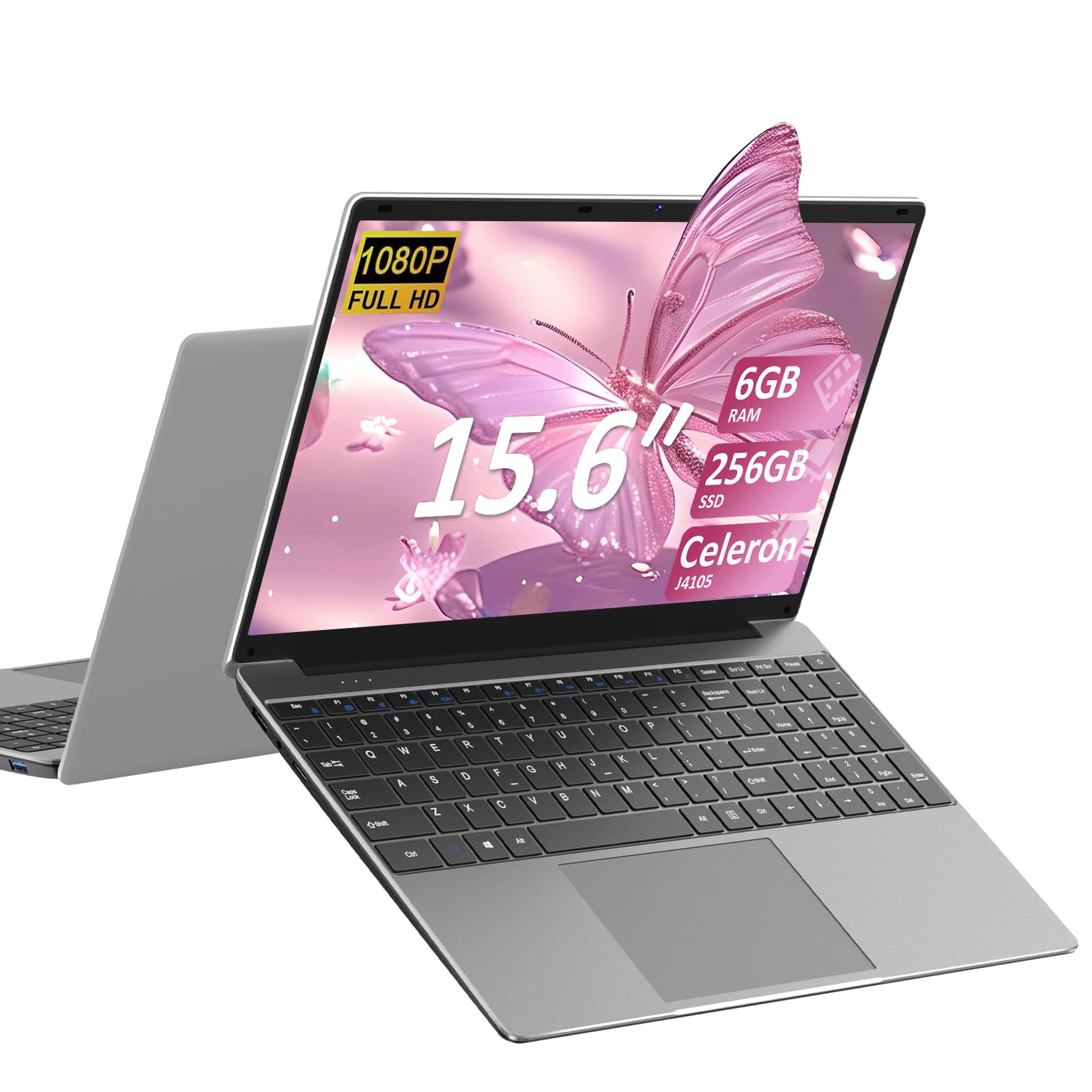 bvate PC Portatile 15.6 Pollici Laptop Win 11 256 GB ROM Celeron J4105 2.4G+5G WiFi upto 2.8 GHz Supporta l'espansione SSD 1TB 4.2 USB HDMI Tastiera Italiana Membrana Mouse Senza Fili-Sliver-FXJ