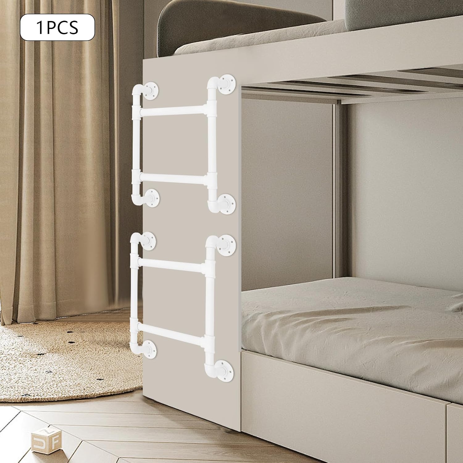 2 Steps Wall/Floor-Mounted Ladders, 1.9FT/58CM Basement Window Well Egress Ladder for RV Attic Bunk Bed. (White, 2 Steps)