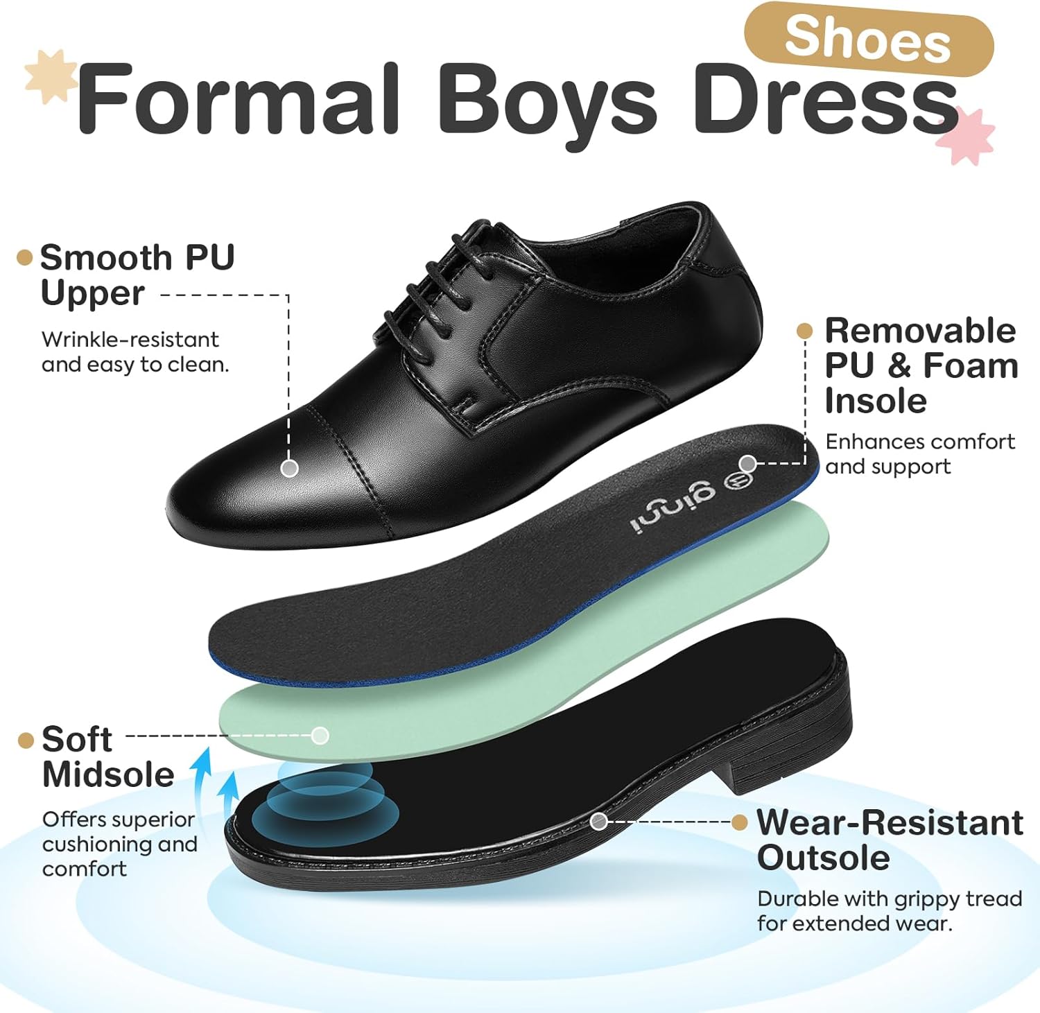 GINNI Boys Dress Shoes Classic Oxfords Wedding Church Formal Shoes for Toddler/Little Kid/Big Kid - Image 4