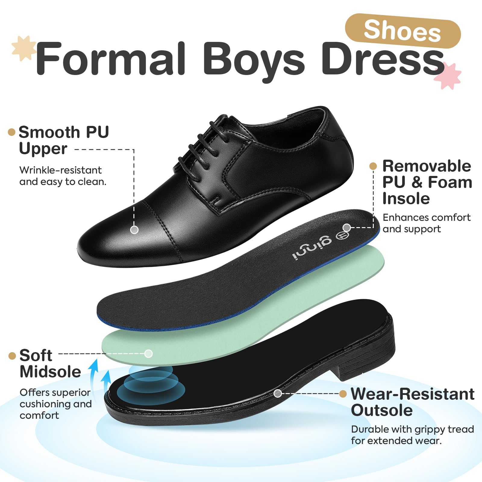 GINNI Anzugschuhe Jungen Klassiker Oxford Schnürhalbschuhe Derby Formelle Party Hochzeitsschuhe Elegante Schuhe