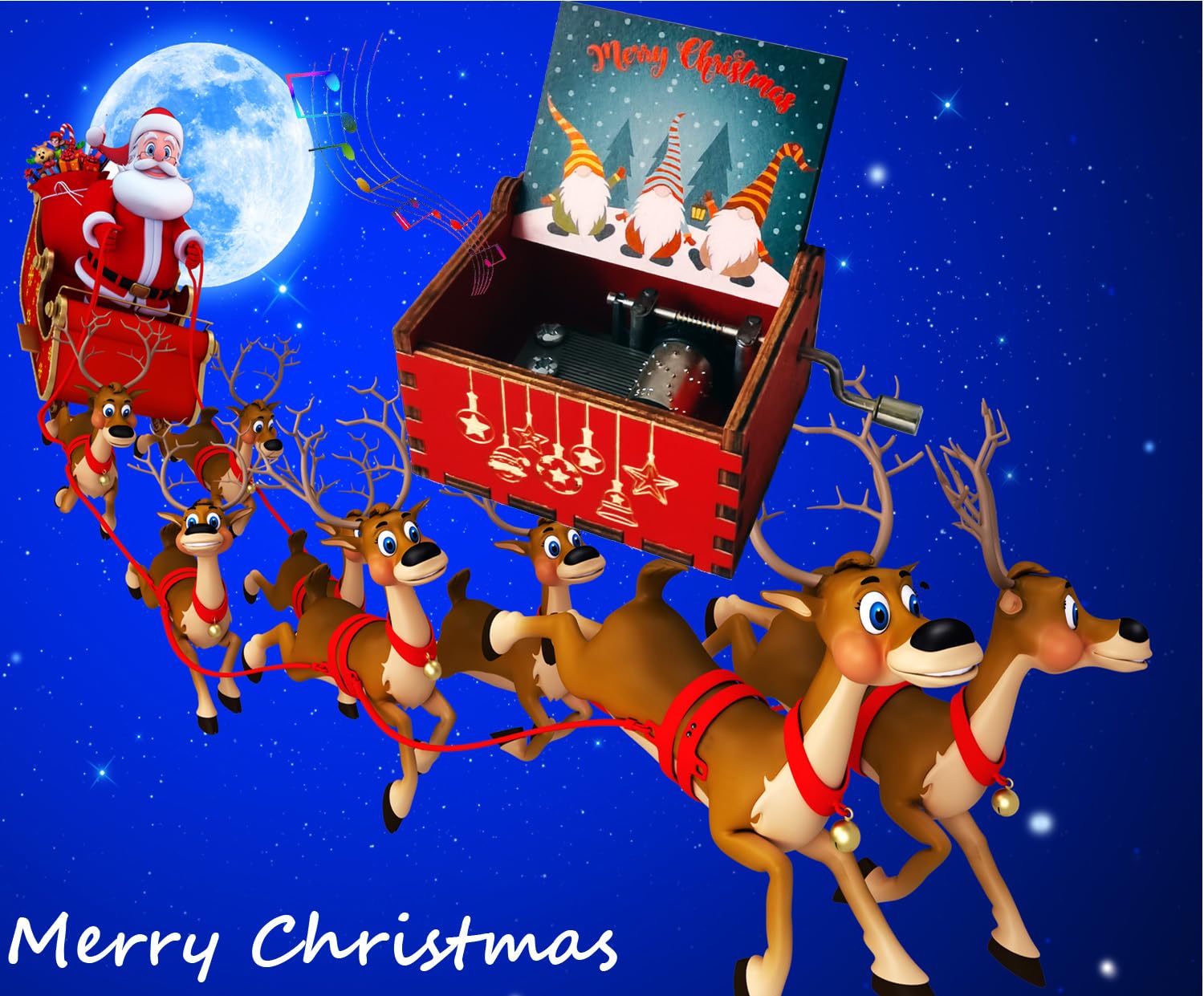 Wooden Merry Christmas Music Box For Daughter,Son,Wife,Dad,Friends,Mum,Husband,Hand Crank Tune Merry Christmas,Engraved Mechanism Wood Musical Box to Boy,Girls on Christmas Day and New Year,Red - Image 3