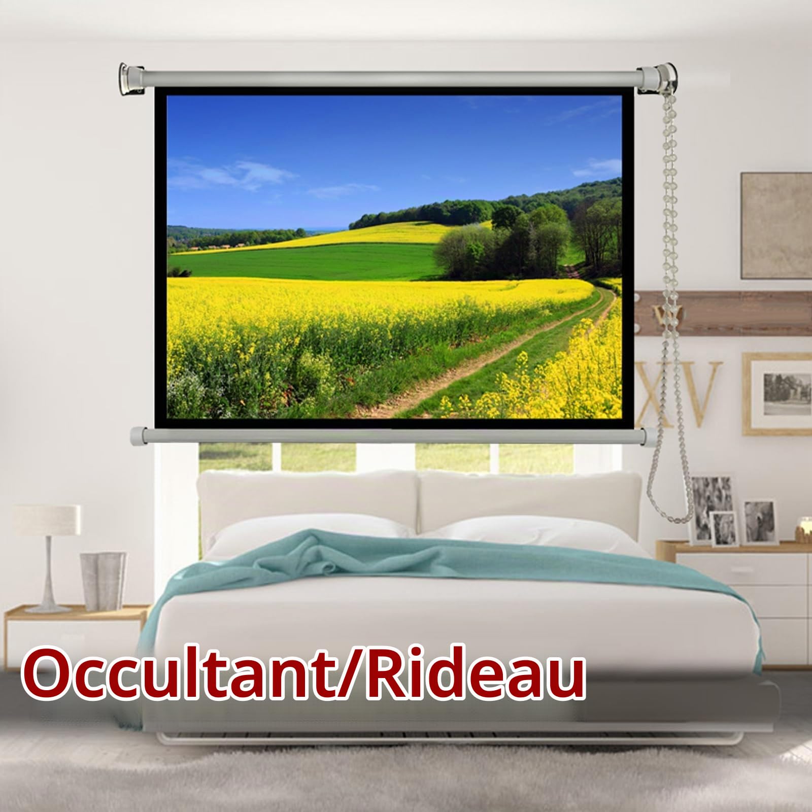 Ecran De Projection TV Et Home Cinema 60/72 Pouces, Toile Écran Videoprojecteur Enroulable Deroulant Manuel, 4k HD Ecran Videoprojecteur - Plafond/Mural, Formats 4:3/16:9, Vision 160º(4:3 60")