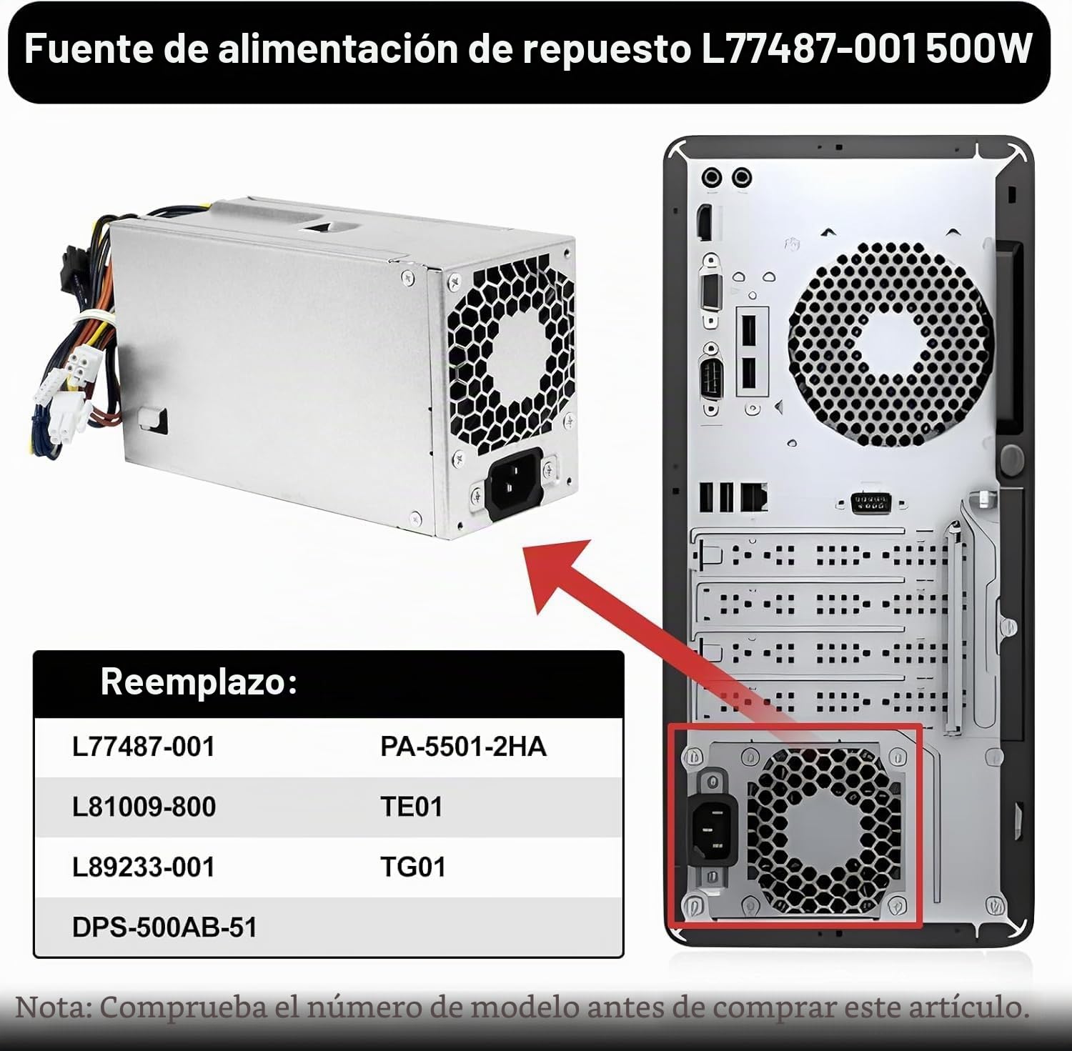 S-Union mejorado L77487-001 L89233-001 500W Fuente de alimentación HP 280 G8 Pro Z2 G5 Festo L77487-003 L81009-800 PA-5501-2HA DPS-500AB-51