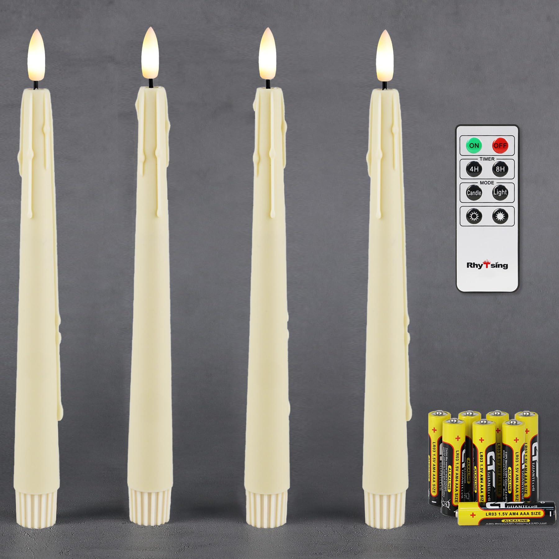 Rhytsing 4 Candele LED con Timer de Design Gocciolante di Cera, Plastica Candele Avorio per Candelabro per Natale, Batterie e Telecomando Inclusi - H 24,5 cm