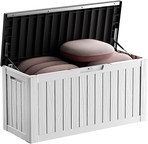 KFY Caja de cubierta de 80 galones, caja de almacenamiento de material de resina para exteriores, impermeable y resistente a los rayos UV con