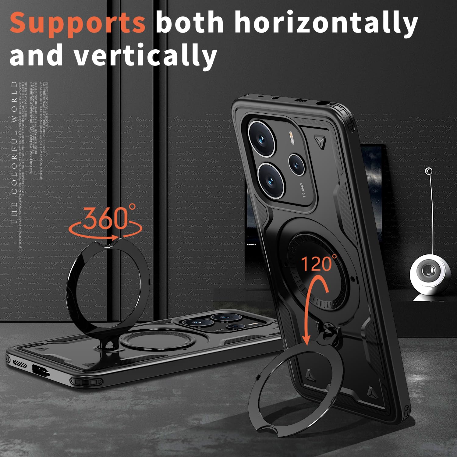 PEIYE Cover Per Xiaomi Redmi Note 13 4G, Custodia Antiurdo Doppio Strato Con Anello 360° E Protezione Lente Scorrevole – Blu, Compatibile Magnetico Auto