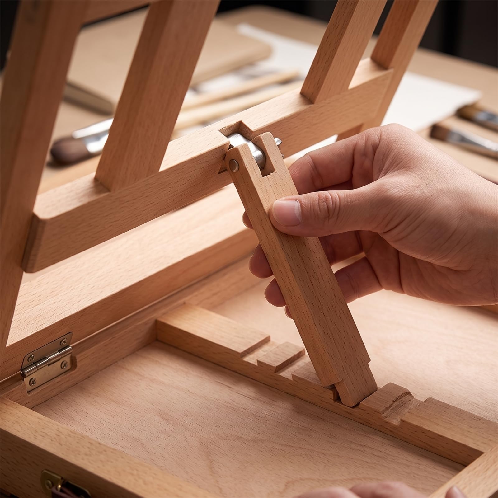 Caja Caballete Mesa Portátil Caja Pintura con Caballete Maletín Pintura con Cajón para Estudiantes, Estudio, Caja De Caballete De Escritorio Multifuncional De Una Sola Capa