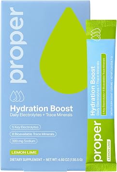 Proper Hydration Sticks Electrolyte Powder Drink Mix Packets with Trace Minerals for Rapid Hydration Naturally Flavored No Artificial Sweeteners Lemon Lime, 15 Servings