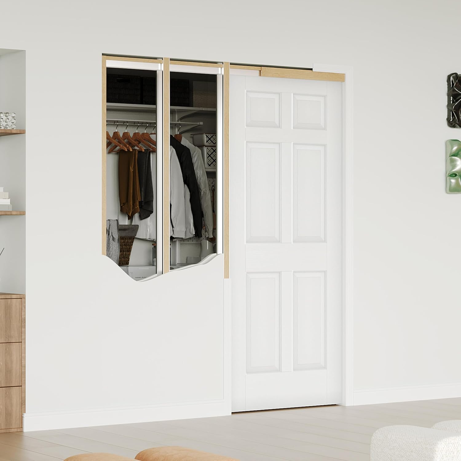 30" x 80" Sliding Pocket Interior Door, 6-Panel Hollow Core Pantry Door with Frame and Hardware Kit, Lightweight Closet Door, Waterproof PVC Surface, Easy to Install
