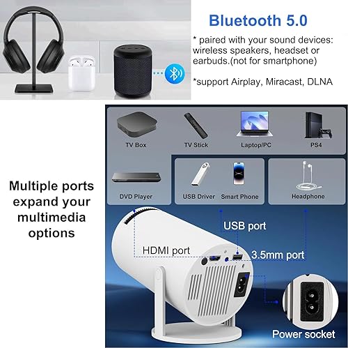 Miniatura 2 de Mini proyector con WiFi y Bluetooth, HY300 pro proyector 4K decodificación de video, sistema Android, Keystone automático, proyector de video