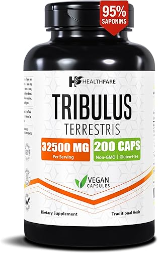 Tribulus Terrestris 32,500 mg 200 Cápsulas Suplemento herbario de alta potencia Apoya el bienestar Sin OMG Sin gluten