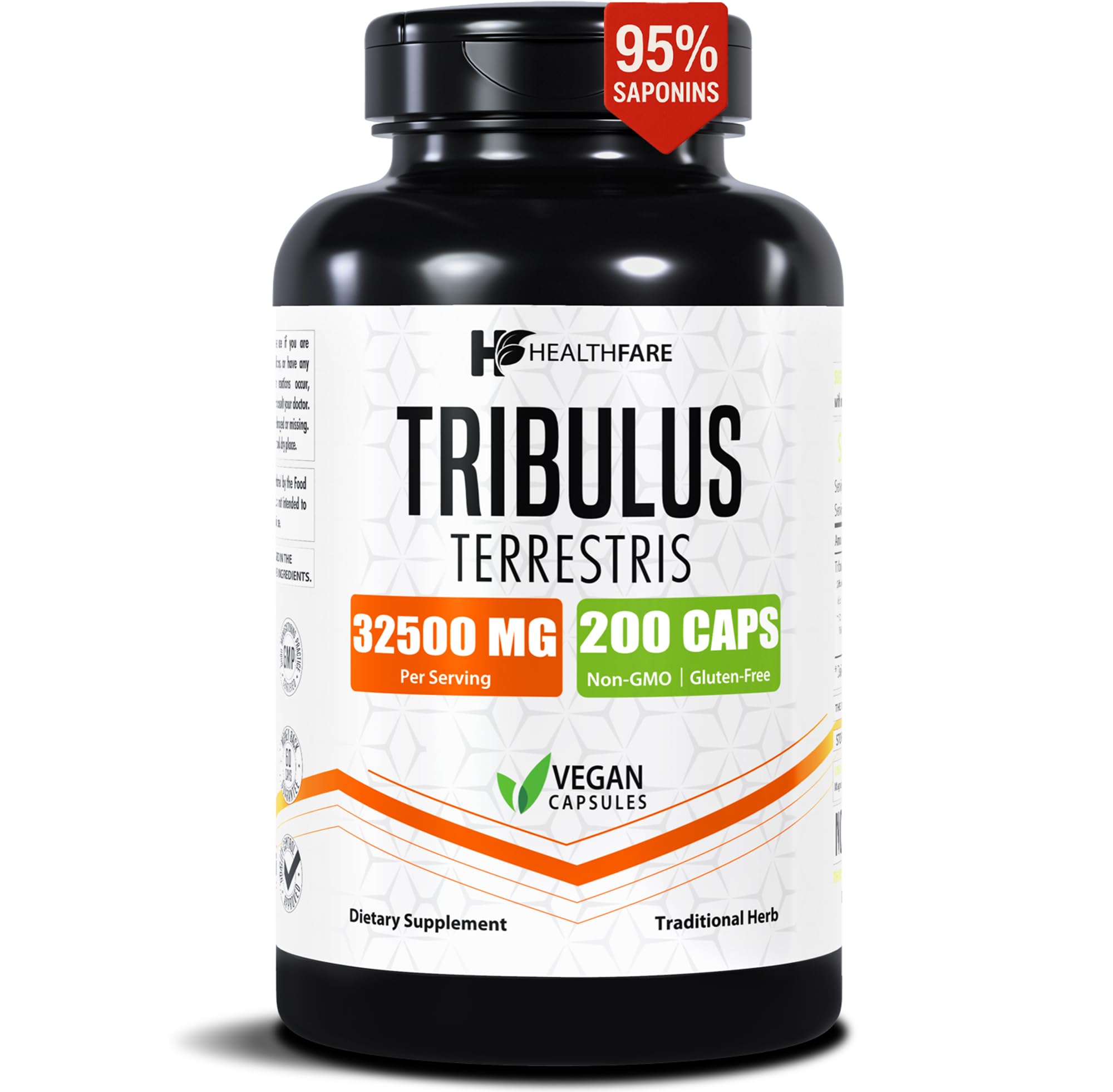 HealthFare Tribulus Terrestris for Men & Women | 32,500mg Ultra Potency Extract | 95% Saponins | 200 Capsules | Natural Strength, Energy & Stamina | Non-GMO, Gluten-Free, Made in USA