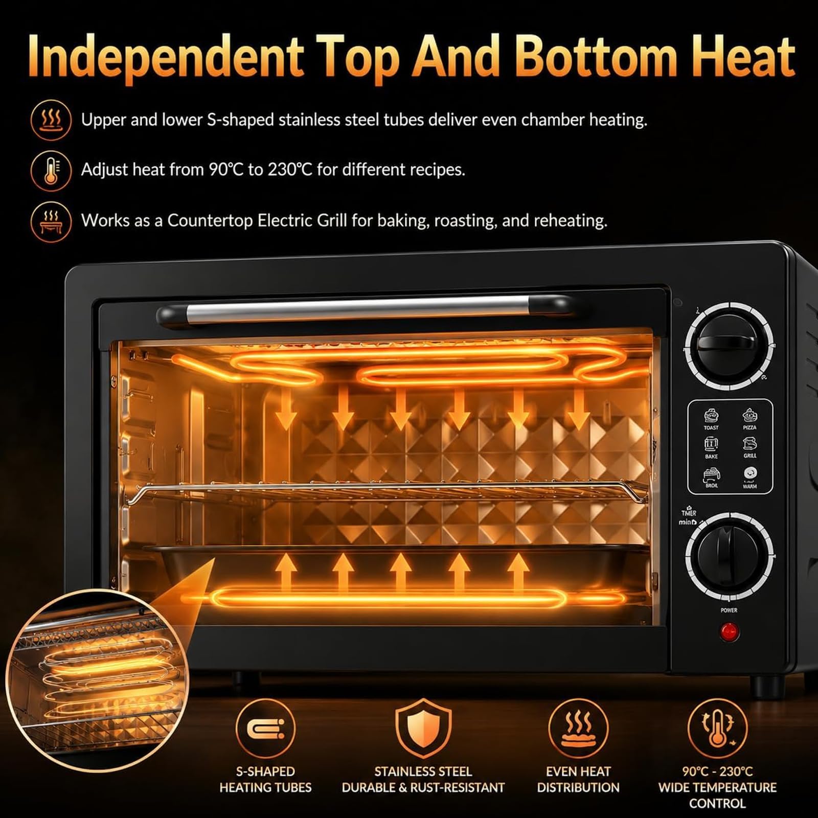 Forno Elettrico Intelligente 22L, Timer da 60 Minuti e 90-230°C