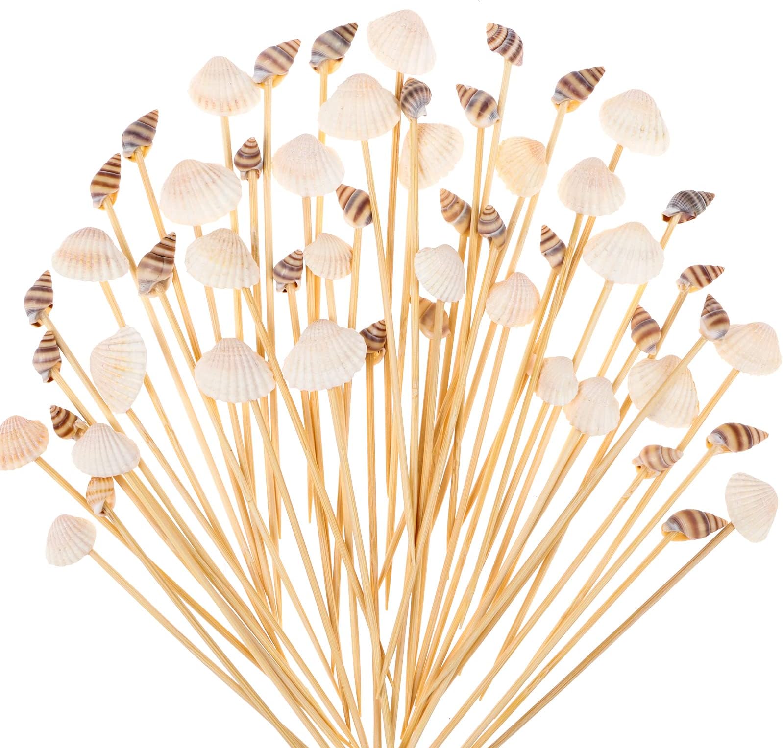 200PCS Disposable White seashell Cocktail Sticks Conch Handmade Toothpicks Wooden Skewers for Appetizer Fruit Sandwiches, 4.7 Inch Food Picks Toothpicks for Summer Hawaiian Party Luau Beach Holiday