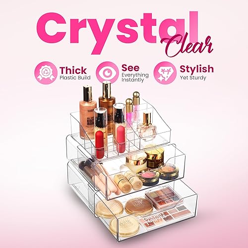 Miniatura 3 de Organizador de maquillaje transparente  Organizador de almacenamiento de cosméticos de acrílico para niñas, tocador, baño, mostrador de escritorio.