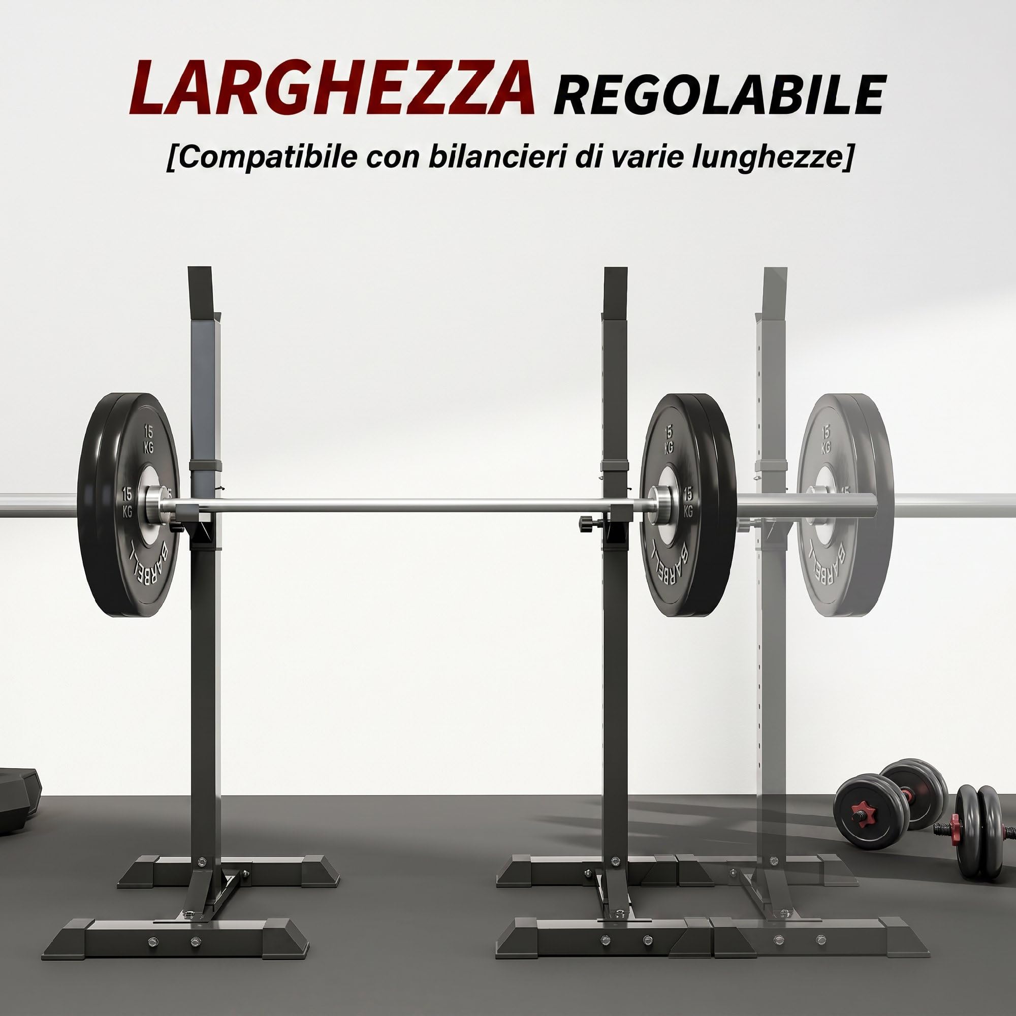 HOMCOM Set di 2 Rack Supporto per Bilanciere Acciaio 50x49x124-154cm Nero | Altezza Regolabile su 12 Livelli