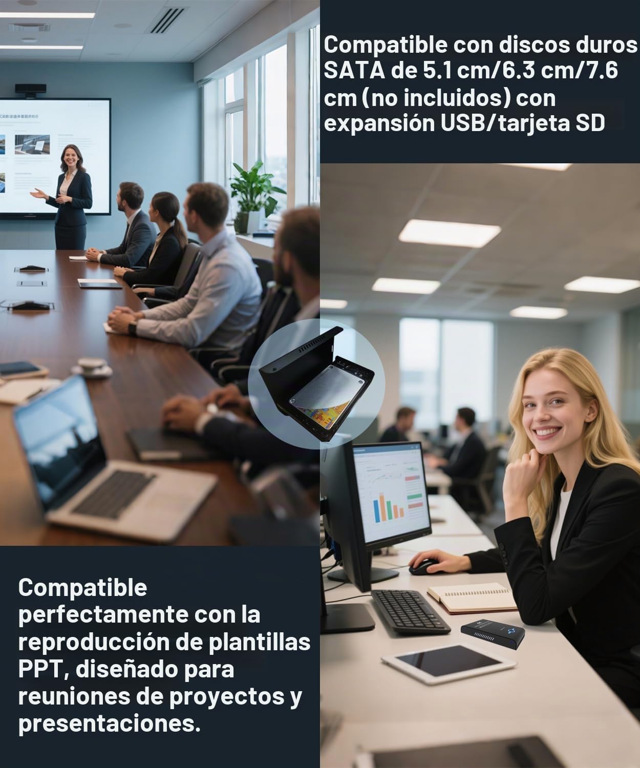 Reproductor Multimedia 4K Ultra HD y Carcasa HDD 2 en 1: Reproduce H.265/HEVC, H.264/AVC MP4, Videos MKV, música MP3, Fotos JPG, HDMI 4K, AV analógico, soporta 2 Pulgadas, 2.5 Pulgadas