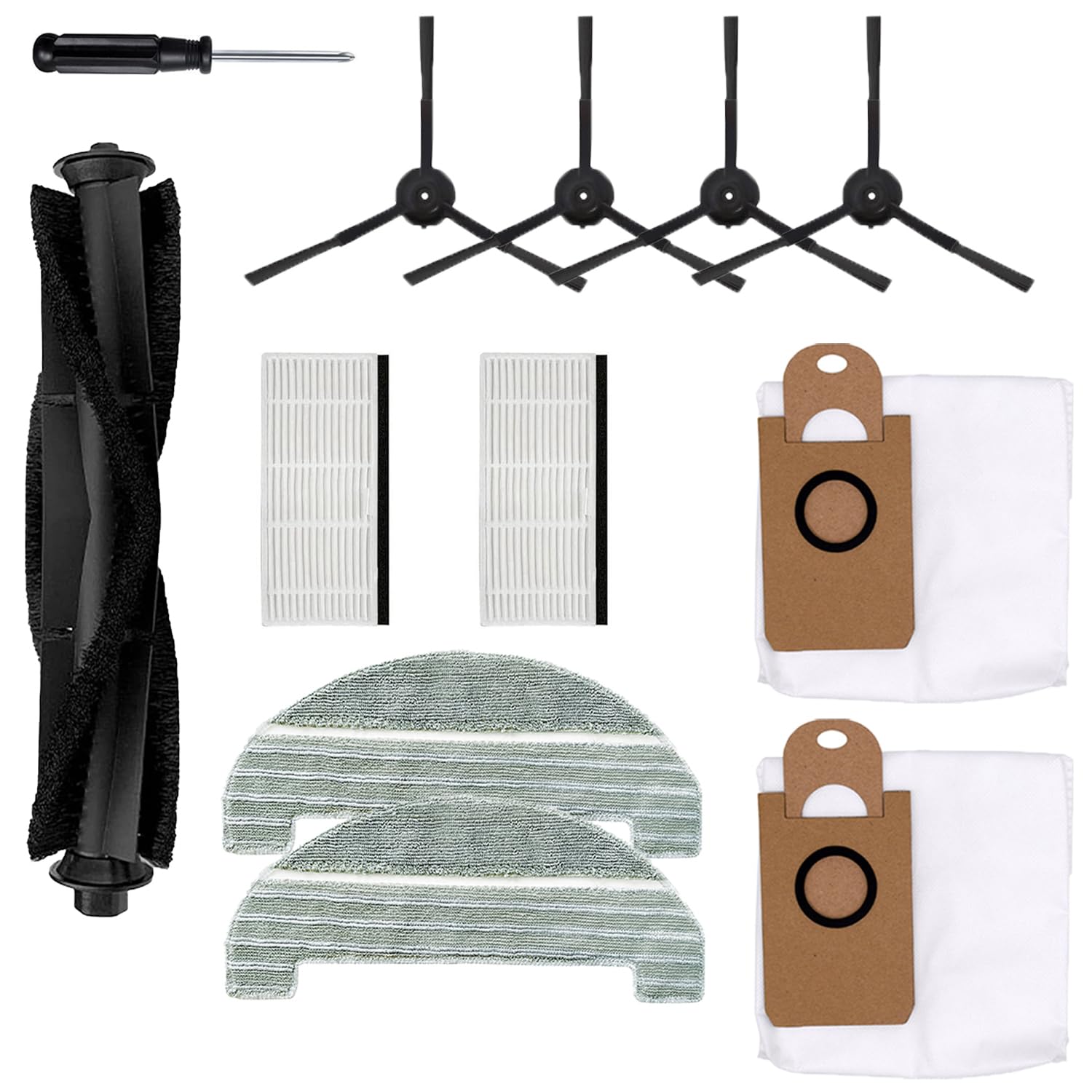 11Pcs iHRV6-BLK Replacement Parts for iHome AutoVac Nova Self Empty Robot Vacuum Cleaner Spare Accessories, 1 Main Roller Brush,4 Side Brushes, 2 Hepa Filters, 2 Dust Bags, 2 Mop Pads