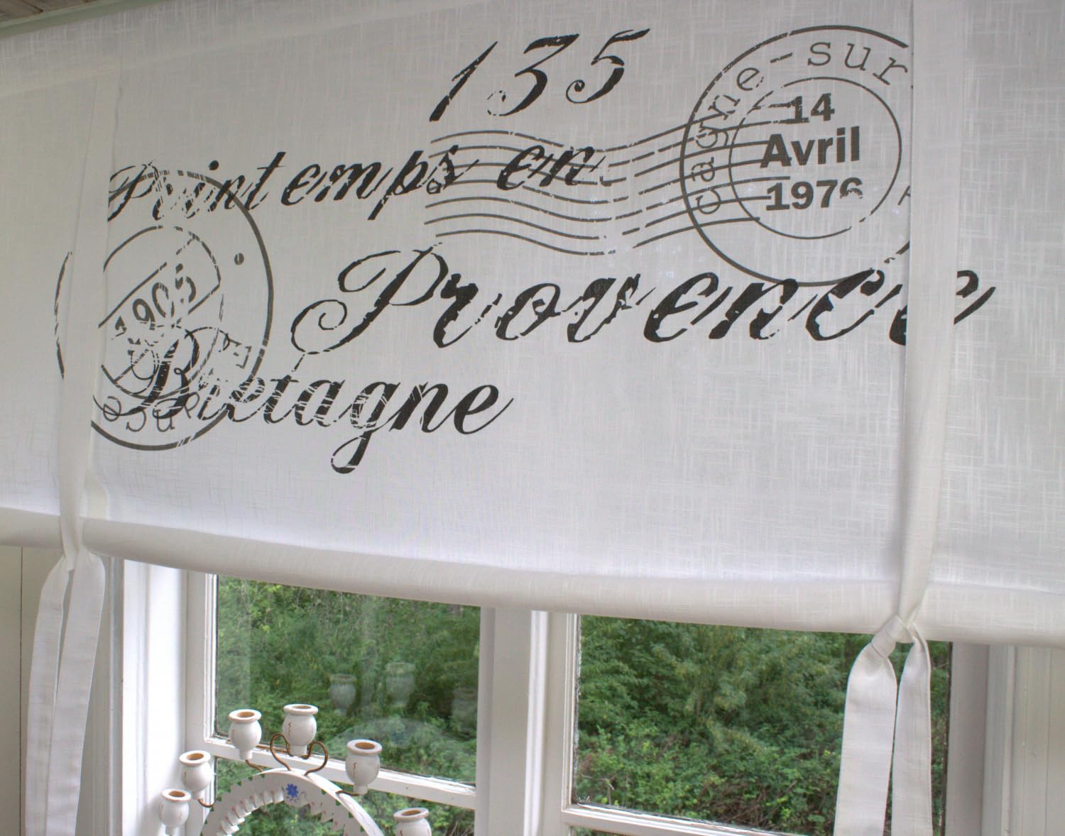 Raff Gardine Nice GRAU 100 x 100 cm BxL(H) Rollo Weiß Landhaus Vintage Shabby