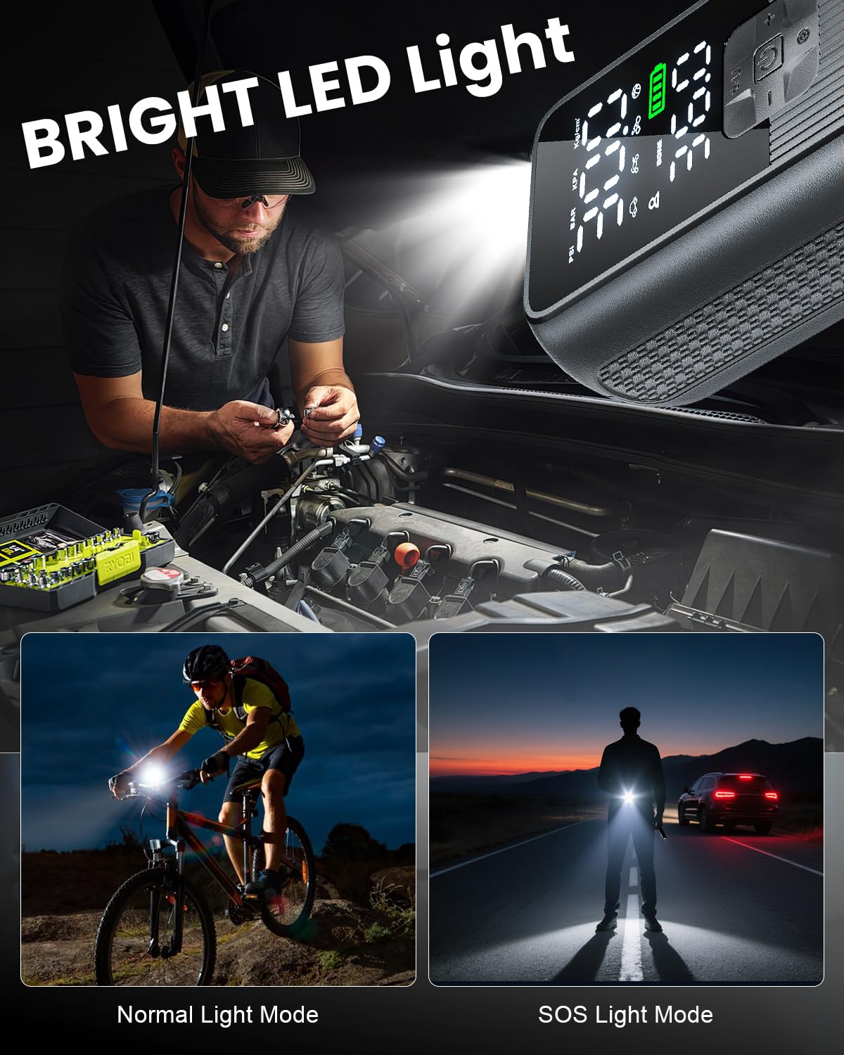 Tire Inflator Portable Air Compressor, Electric Air Pump for Car, Motorcycle, Bike, Balls with Tires Pressure Gauge, 150PSI Air Compressor Portable, Tires Pump with LED Light & Auto Shut-Off