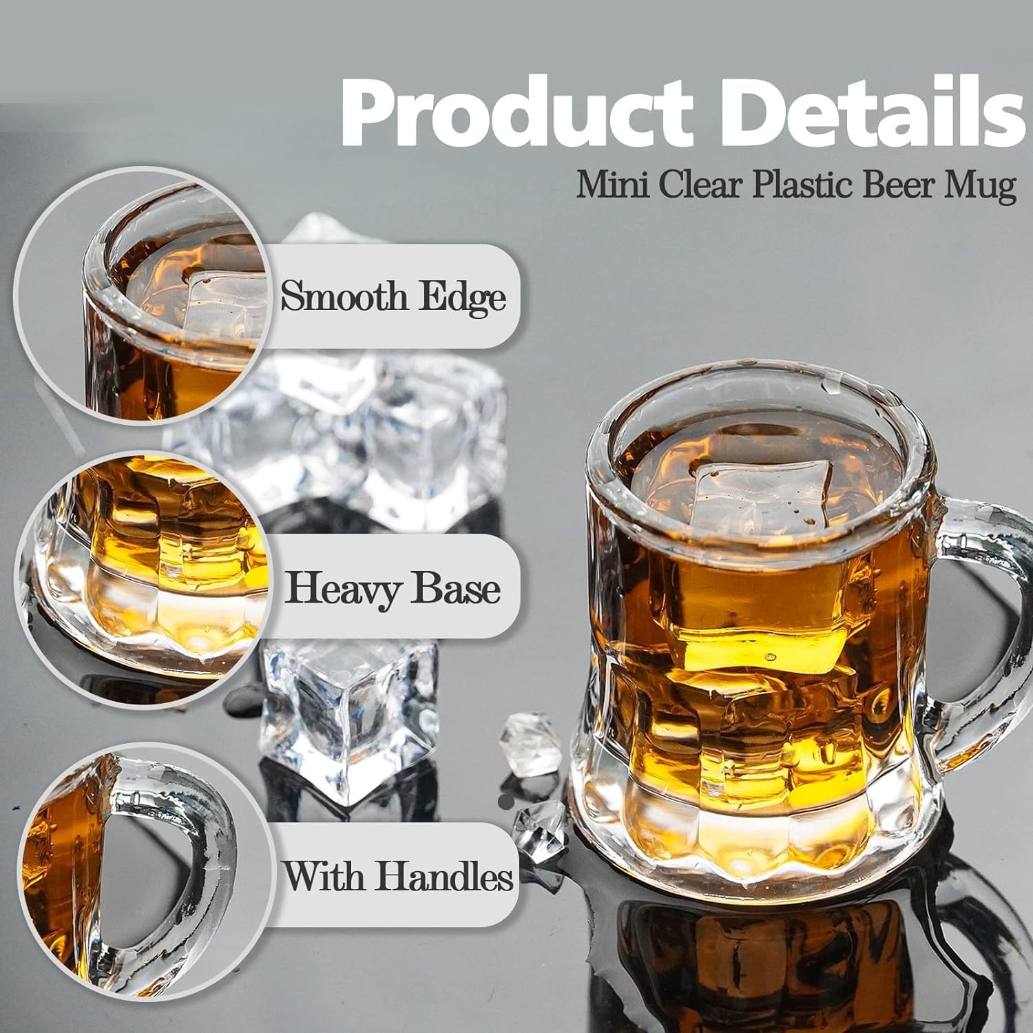 Mini tazas de cerveza, 40 vasos de chupito de vidrio real, vidrio transparente de 1 onza con asas, vasos de degustación de cerveza de base pesada para cervezas, whisky, tequila, vodka