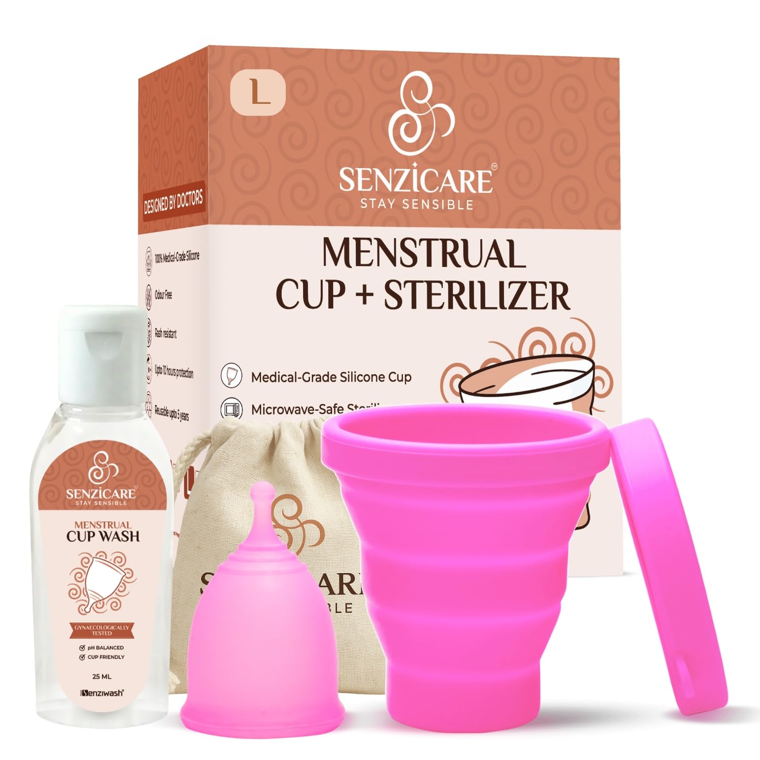 Senziwash Truecup Large Reusable Menstrual Cup & Sterilizer with Cup Wash - No Rashes, Leakage or Odour - 100% Medical Grade Silicone - FDA Approved-image-43