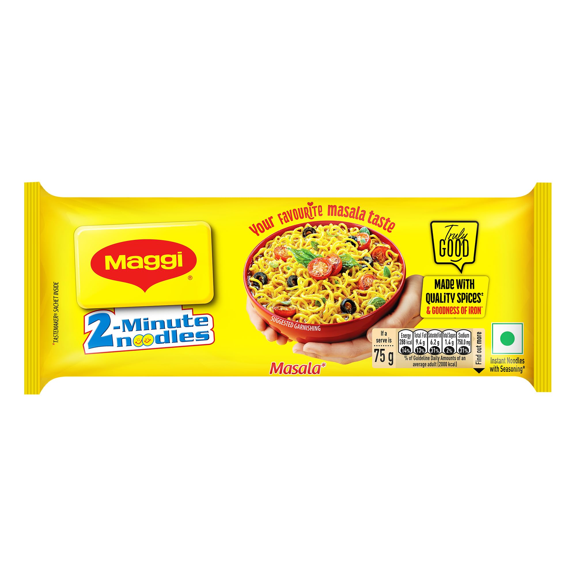 MAGGI 2-Minute Instant Noodles, Masala Noodles With Goodness Of Iron, Made With Choicest Quality Spices, Favourite Masala Taste, 280g/300g Pouch (weight may vary)