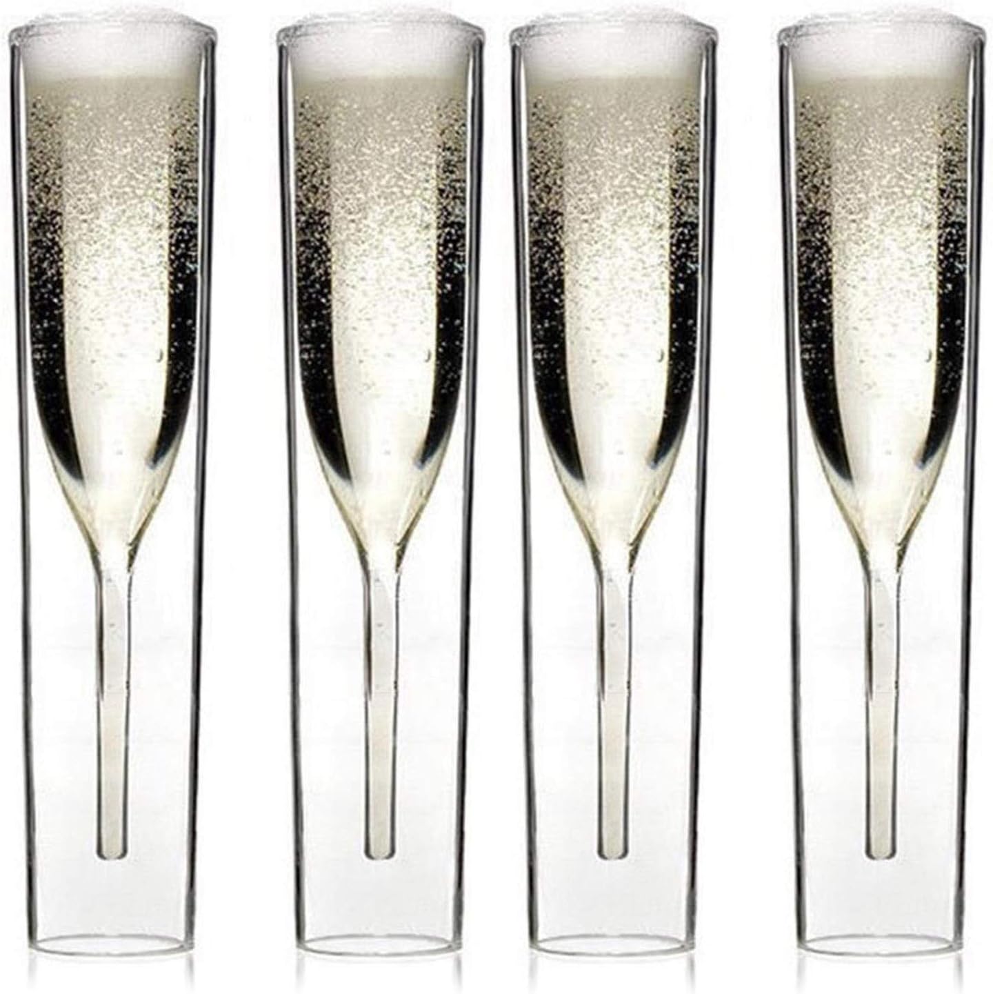 Meshin 2/4/6 Pcs Double Wall Champagne Flutes,MouthBlown