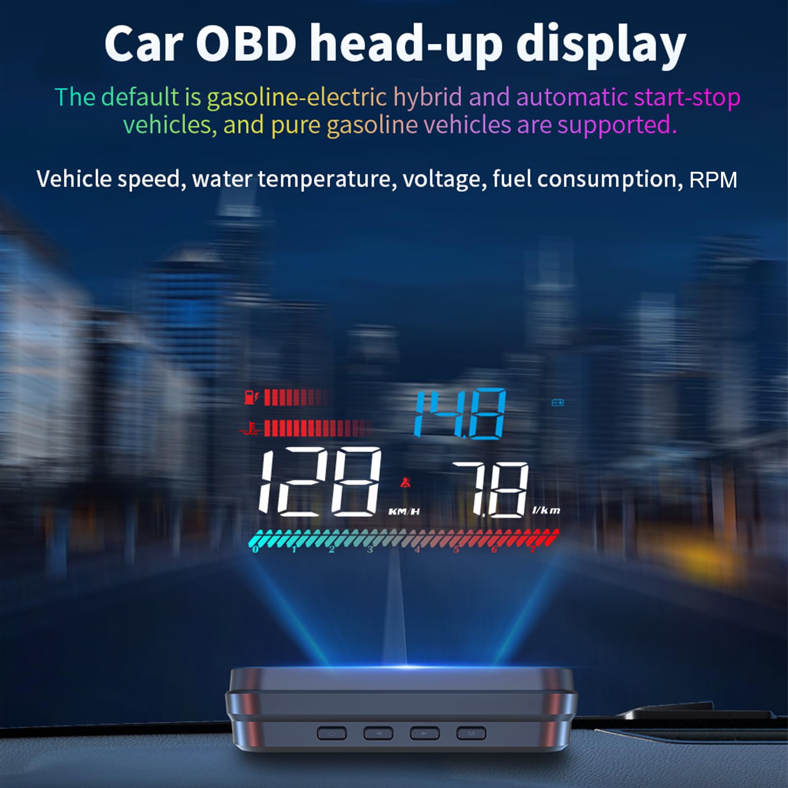 Yctze Wyświetlacz Head-up Universal Car 4,5-calowy Cyfrowy Prędkościomierz z Obrotami Napięcie Temperatura Wody Zużycie Paliwa Nadmierna prędkość Obrotowa Napięcie Temp. Wody Alarm