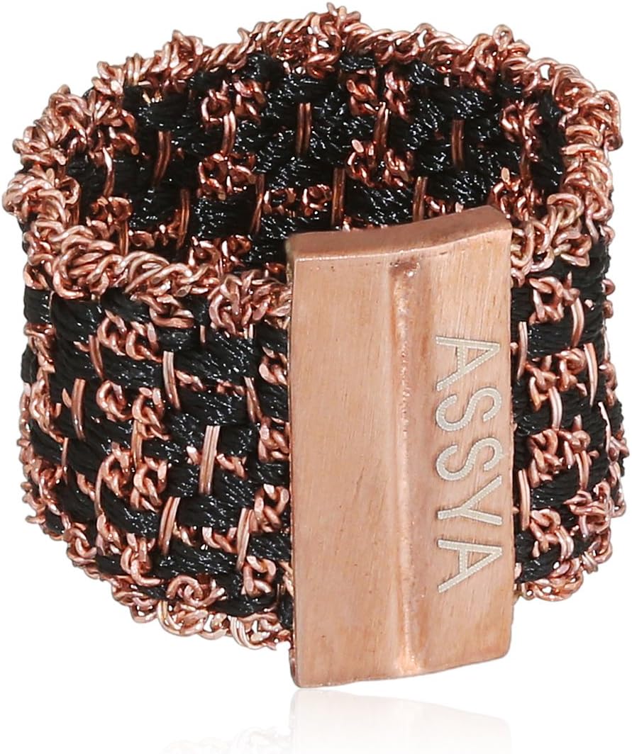 Assya Rose Gold and Black Braided Weaved Ring