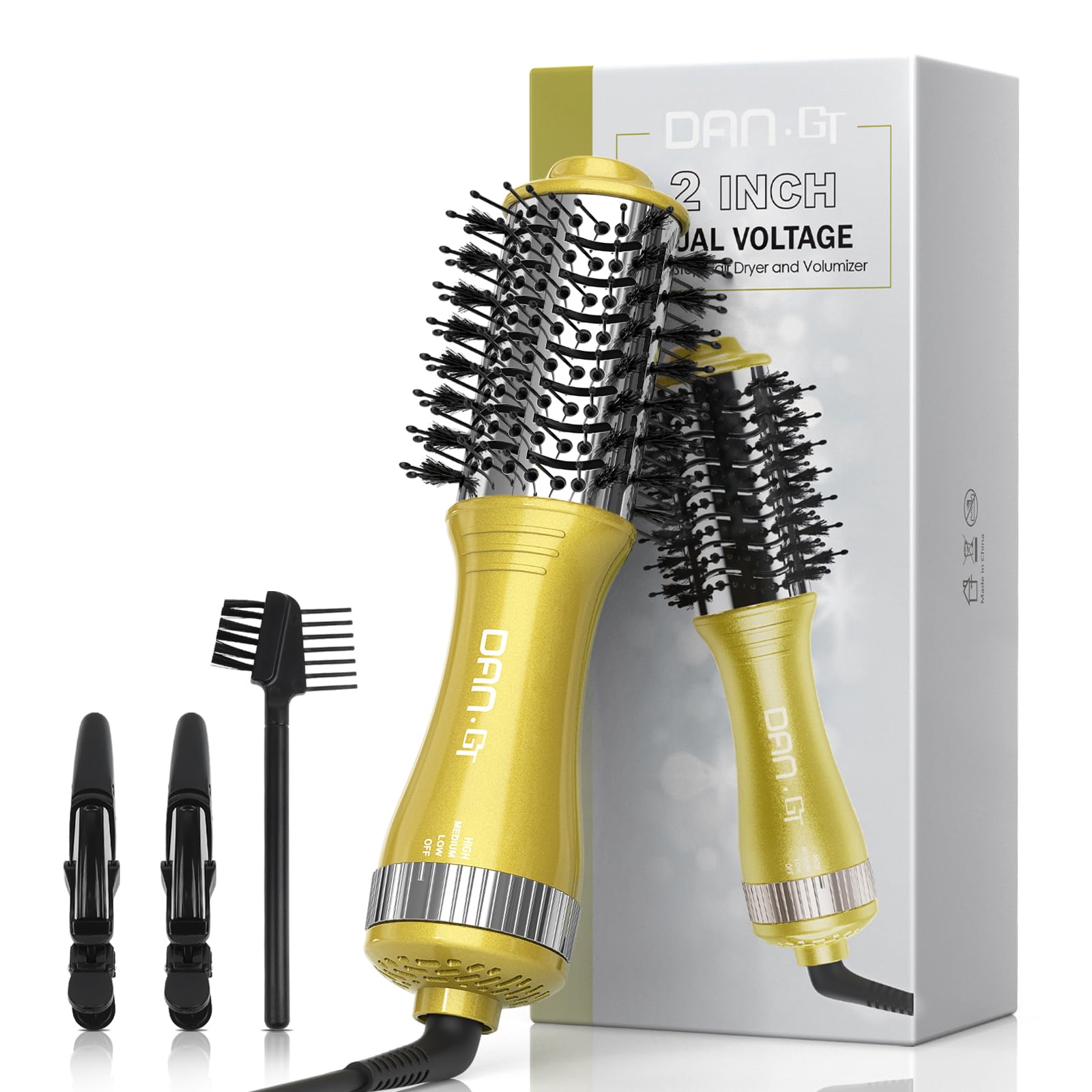 DAN Technology Dual Voltage Hair Dryer Brush Hot Air Brush, 2 inch Travel Hair Blow Dryer Brush, Ionic Oval Barrel for Smooth, Frizz-Free Volume