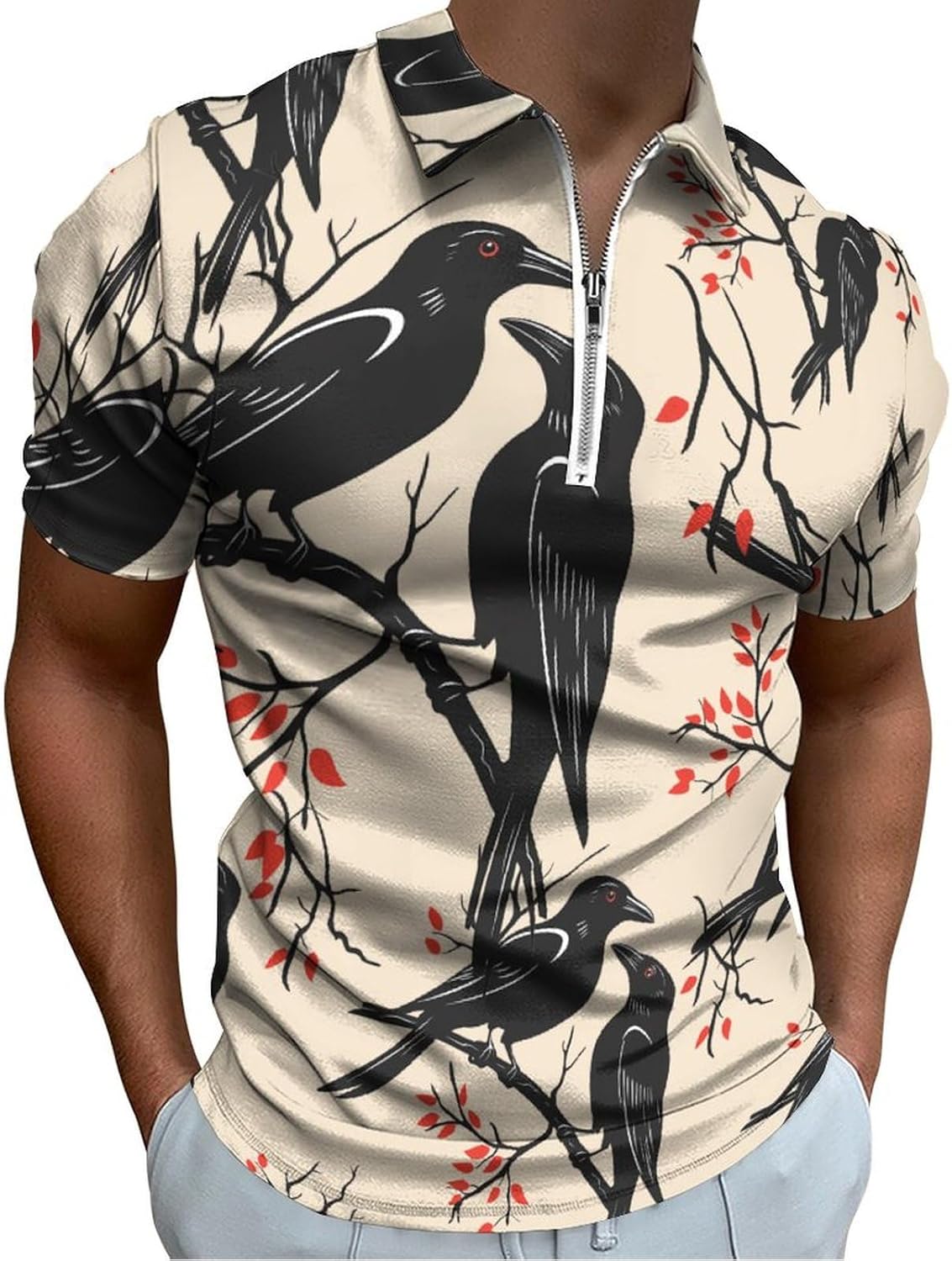 Funny Crow Flock Bird Polo Shirts for Men Dress Shirts Short Sleeve Golf Shirt Casual T-Shirts Top
