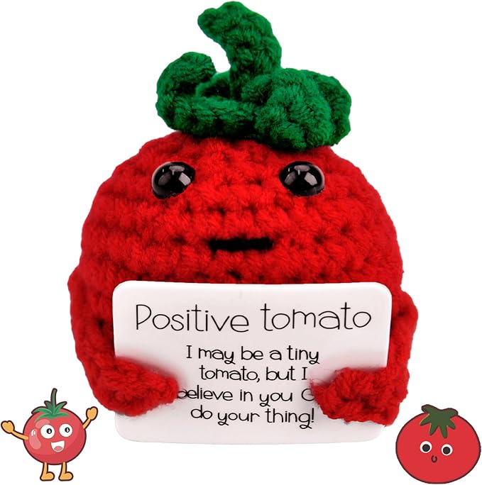 Vibbang Positive Potato Funny Wool Gifts, Mini Knitted Tomato Doll with Positive Card, Positive