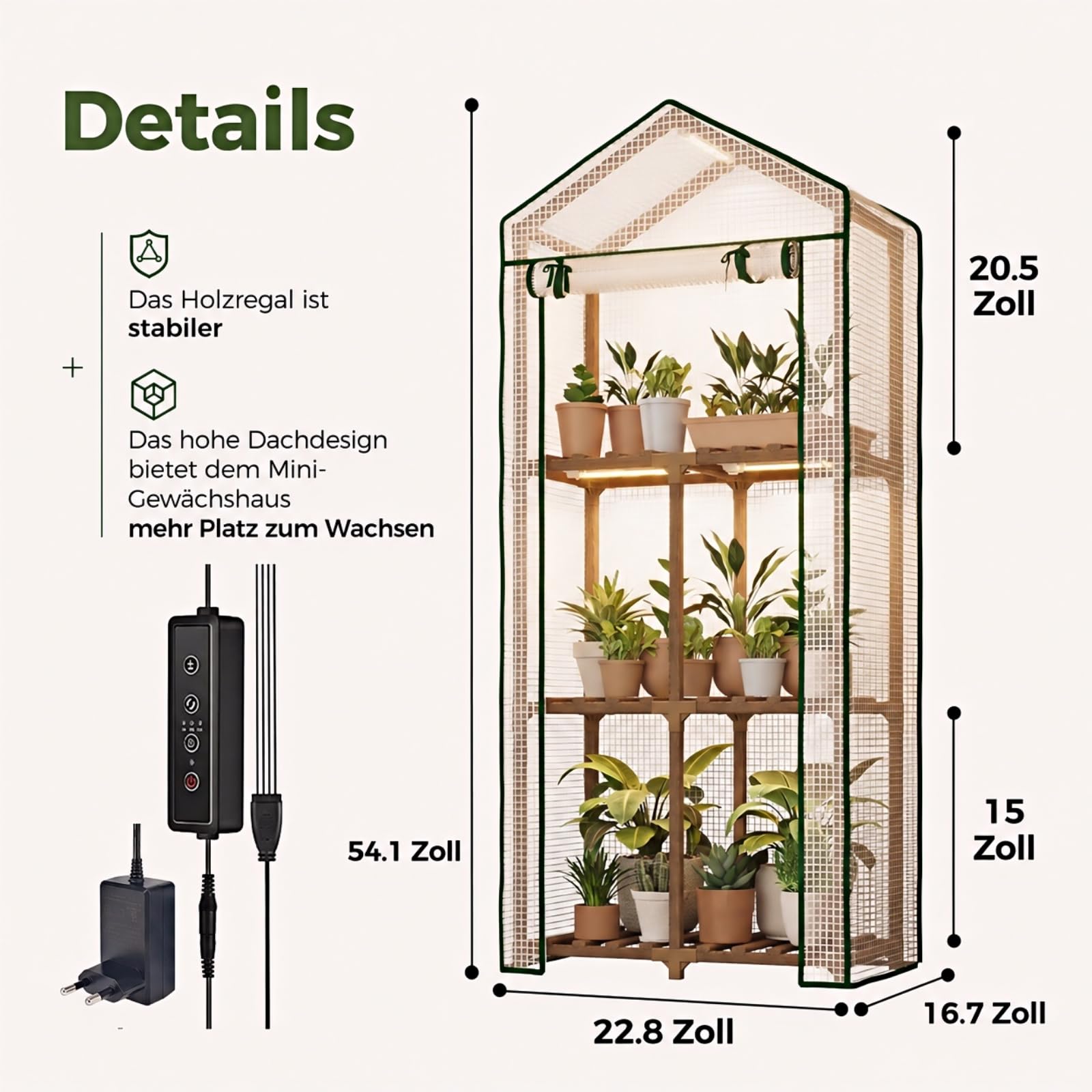 Bamworld Zimmergewächshaus Mini mit Pflanzenlampe 3-Etagen Foliengewächshaus als Stabiles Tomatengewächshaus und PE-Abdeckung Gewächshaus Klein für Balkon, Terrasse und Wintergarten
