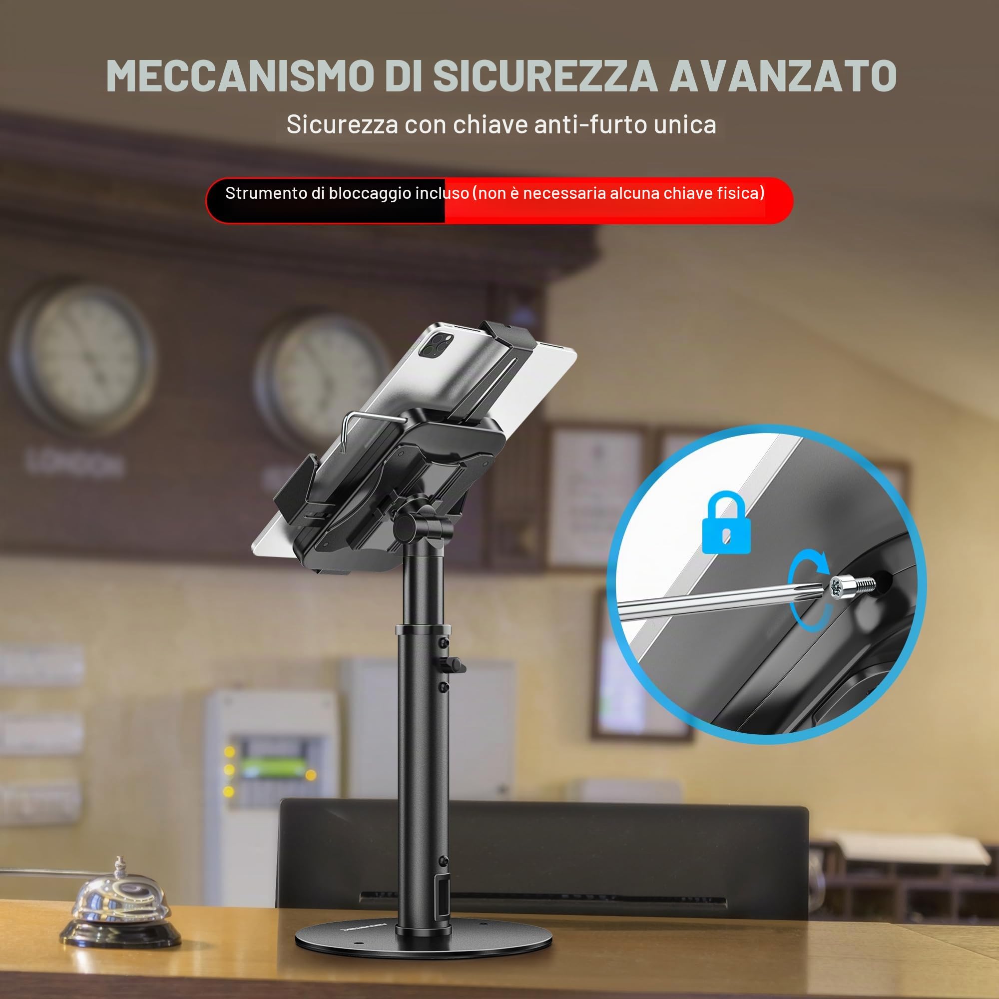AboveTEK Supporto Antifurto per iPad - Supporto Regolabile in Altezza per Tablet da 7,9" a 11", Girevole a 360° per Kiosk POS