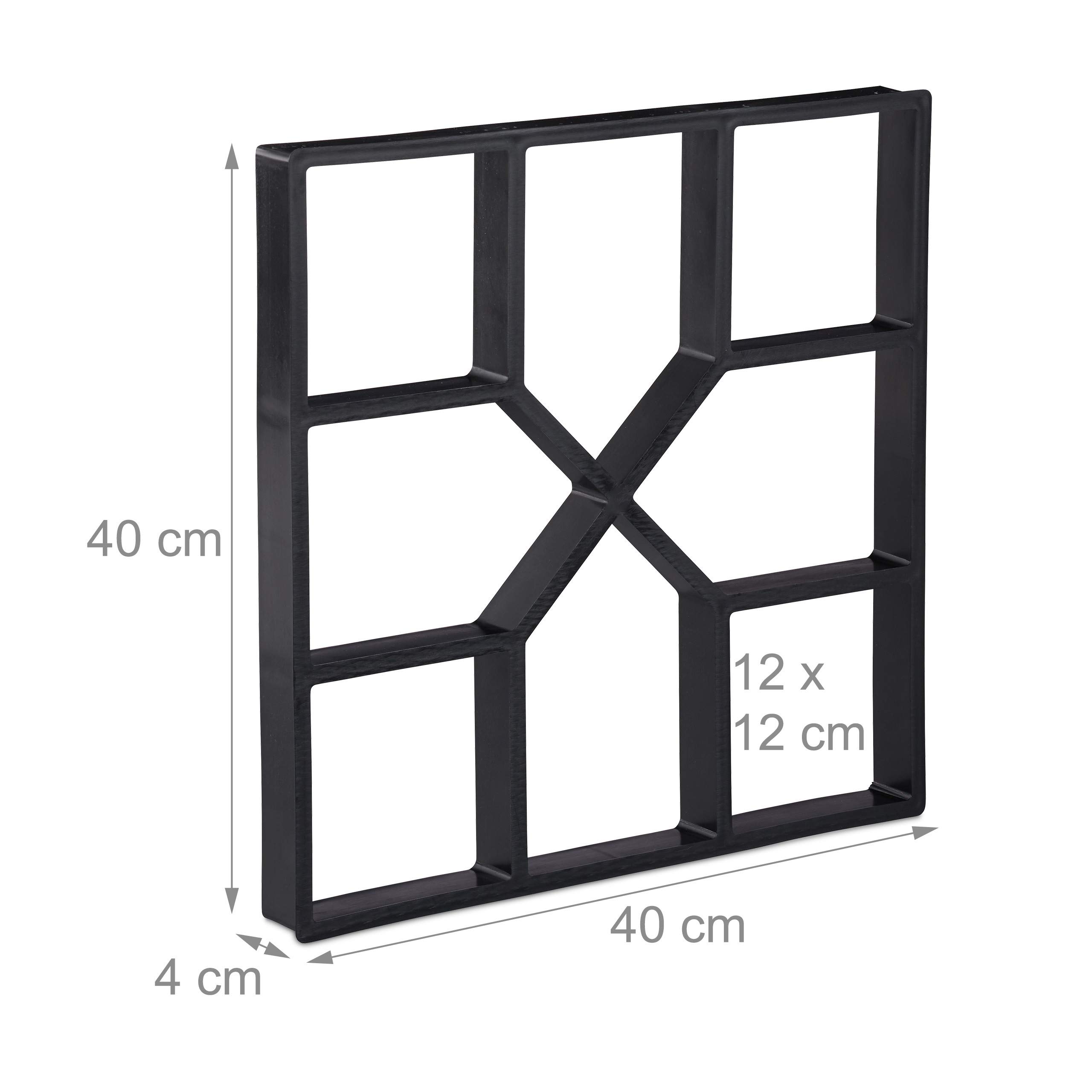 Relaxdays Pack de 2 Moldes Hormigón para Pavimentos, Plástico, Negro, 40 x 40 cm