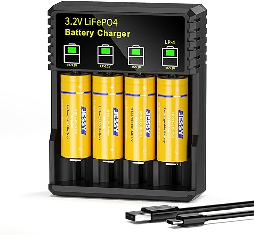 JESSY 18500 3.2V LiFePO4 Baterías recargables, 18500 3.2V 1000mAh batería recargable de iones de litio con cargador para luces solares al aire