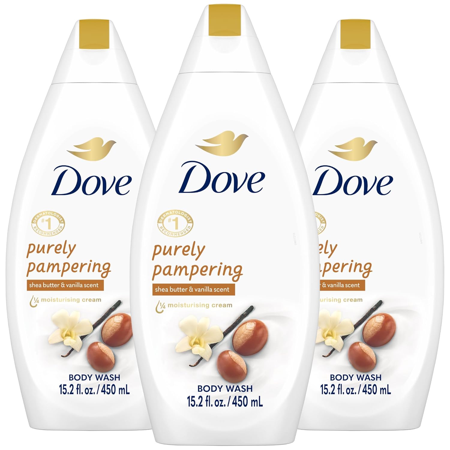 Dove Body Wash 3-Pack – Purely Pampering, Shea Butter & Warm Vanilla for Softer, Smoother Skin, 15.2 Oz Ea