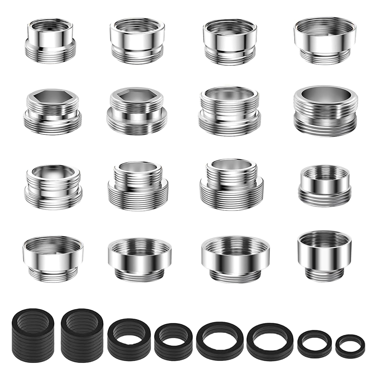 16 Piezas Adaptadores de Grifo de Metal con 32 Juntas Conector de Aireador de Grifo Rosca Adaptador para Conexión de Manguera de Jardín Filtro de Agua Fregadero