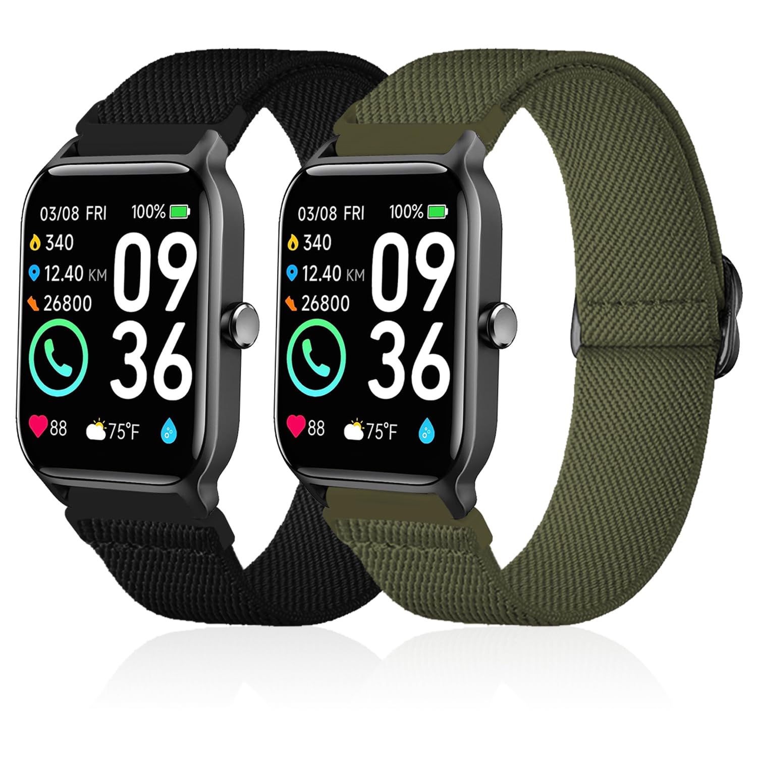 Photo 1 of Lzwldan 2 Pack Stretchy Nylon Watch Bands Compatible with Woneligo/Fitpolo Smart Watch IDW13, Loop Soft Elastic Straps for FITVII H56/ID208Plus/Gydom/ENOMIR/Amzhero/TOOBUR/MILOUZ/Tensky IDW19 Watch