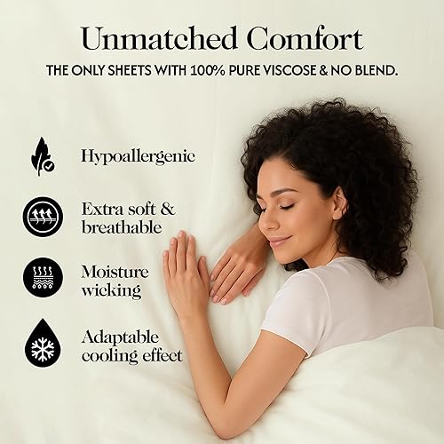 Miniatura 2 de Juego de sábanas de bambú 100% de viscosa orgánica, tamaño individual, las únicas sábanas con viscosa 100% pura y sin mezcla, lujosamente suave,