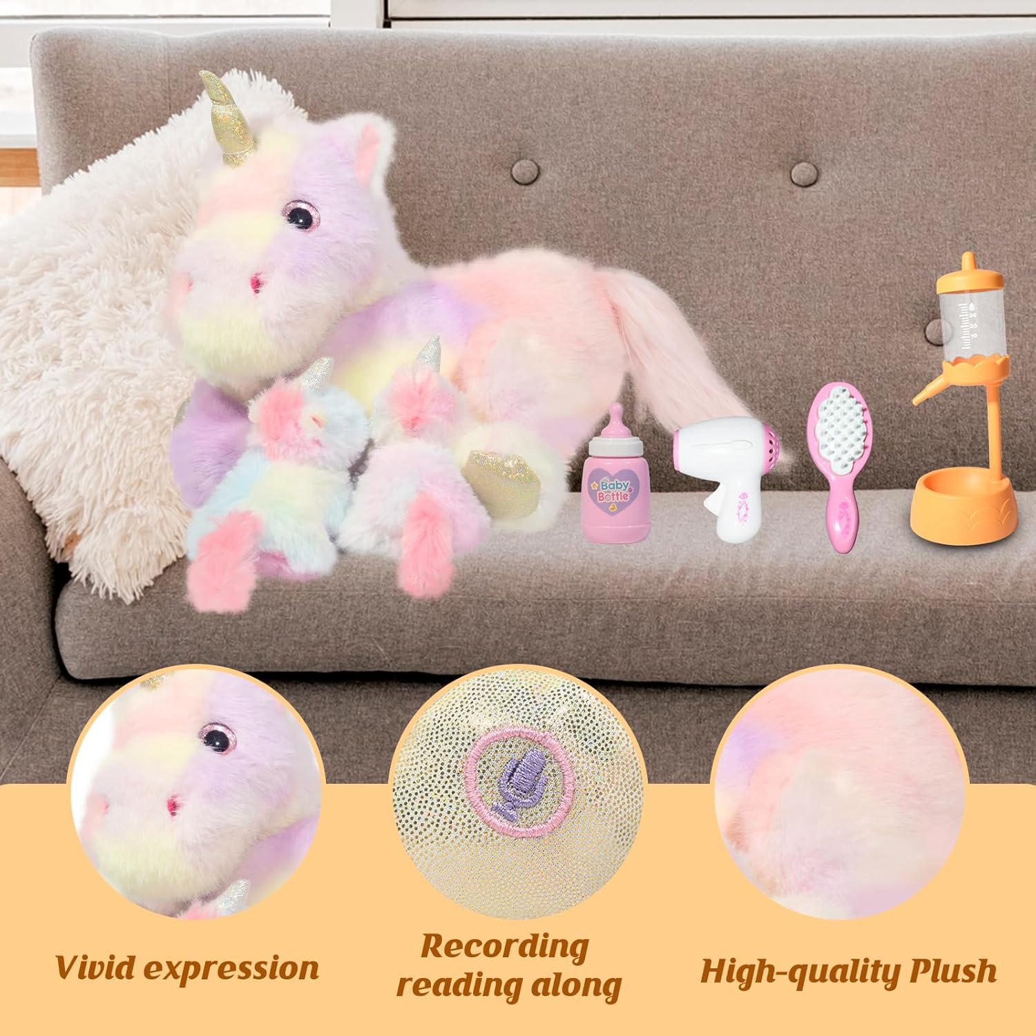 Nurturing Unicorn Stuffed Animal with 2 Plush Babies, Unicorn Baby Stuffed for Girls and Boys Plushy Mommy with Babyfor Birthday Party Favors Gifts