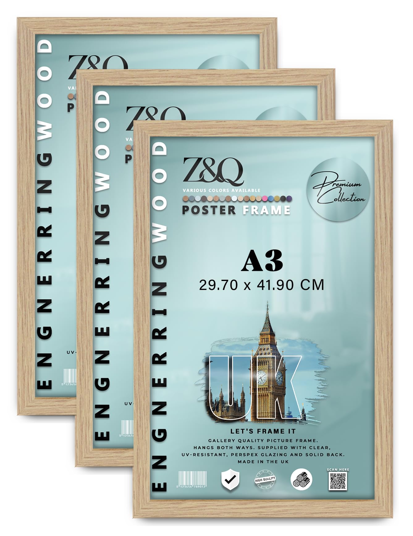Z&Q Pack of 3 MDF Wood Finish A3 (29.70 x 41.90 CM) Poster Frame | Simple & Elegant Design 16 x 11 Inch For wall Gallery and Home Décor [ Oak ]
